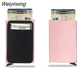 Weiyinxing Smart Wallet Card Holder Metal Thin Slim Men Women Wallets Pop Up Minimalist Wallet Small Black Purse Metal Vallet