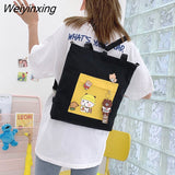 Weiyinxing for Women Canvas Shoulder Bag Reusable Shopping Bags Casual Tote Female Handbag Messenger Bag Harajuku Student Schoolbag