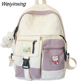 Weiyinxing Student Harajuku Backpack Cute Nylon Women Badge School Bag College Lady Kawaii Backpack Female Fashion Bag Book Trendy New