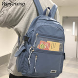 Weiyinxing Large Capacity Students Backpack Korean Pure Color Boys Girls Campus Style Schoolbag Nylon Waterproof Travel Bag Fashion