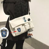 Weiyinxing Women Men Messenger Bag Female Canvas Crossbody Bag Large Capacity Korean Cute Simple Student Single Shoulder Outer Bag