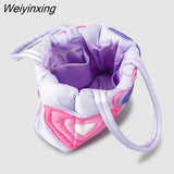 Weiyinxing Colorful Heart Padded Women Shoulder Bags Designer Quilted Lady Handbags Nylon Down Cotton Tote Bag Sweet Puffy Purses
