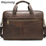 Weiyinxing Real Cowskin Men Computer Business Shoulder Bags Retro Solid Travel Laptop Briefcase High Quality Vintage Leisure Handbags