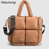 Weiyinxing Large Tote Padded Handbags Designer Quilted Women Shoulder Bags Luxury Nylon Down Cotton Crossbody Bag Winter Purse 2023