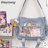 Weiyinxing Capacity Student Solid Color Canvas Bag For Female Women One Shoulder Bag Messenger Bag Add Cute Pendant Nylon School Bag