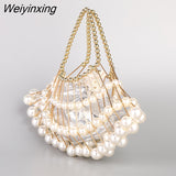 Weiyinxing Hollow Pearls Womens's Handbags Designer Chains Beading Shoulder Crossbody Bags for Women 2023 Party Evening Purse Clutch