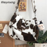 Weiyinxing Women Plush Bag Female Messenger High Capacity Women Shoulder Bag Dairy Cow Color Student Bag Contrasting Colors Cute Plush Bag