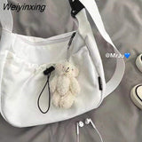 Weiyinxing Solid Color Dumplings Bag Messenger Bag Student Canvas Women Bags Storage Bag Zipper Square Bag Add Cute Pendant