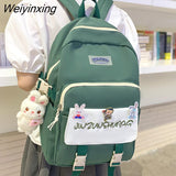 Weiyinxing Letters Embroidery Nylon Women Backpack Female Multiple Pockets Buckle Travel Bag Teenage Girls Schoolbag Preppy Bookbag