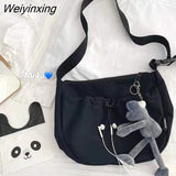 Weiyinxing Solid Color Dumplings Bag Messenger Bag Student Canvas Women Bags Storage Bag Zipper Square Bag Add Cute Pendant