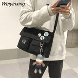 Weiyinxing Women Men Messenger Bag Female Canvas Crossbody Bag Large Capacity Korean Cute Simple Student Single Shoulder Outer Bag