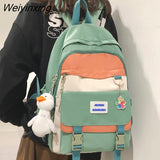 Weiyinxing Girl Waterproof Travel Backpack Fashion Panelled Nylon Women Backpack Student Shoulder Bag Korean Style Schoolbag Bookbag