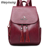 Weiyinxing Women tassel Leather high quality Backpack School Bags for Teenage Girls Bagpack Travel Backpacks Shoulder Bags mochila