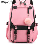 Weiyinxing NEW Women Girls School Back Packs Anti Theft USB Charge Backpack Waterproof Bagpack School Bags Teenage Travel Bag