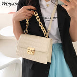 Weiyinxing Women Frame Bag Gold Thick Chain Handbags For Women Flap Shoulder Bags Leather Trendy Satchel Purse Chic Crossbody Bag