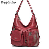 Weiyinxing Women Handbag Luxury Designer Handbag Solid Color Messenger Bag Large Capacity Casual Ladies Shoulder Bag Rivet Leather Tote Bag