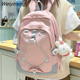 Weiyinxing Girl Leisure White Embroidery Nylon Kawaii School Bag Women College Backpack Lady Cute Laptop Fashion Female Travel Book Bag