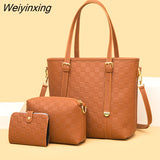 Weiyinxing Quality Cowhide Leather Shoulder Bags Ladies Wild Bags 3 Piece Set Hot Sale Large Women's Bag Large Capacity Shoulder Bags