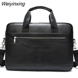 Weiyinxing Real Cowskin Men Computer Business Shoulder Bags Retro Solid Travel Laptop Briefcase High Quality Vintage Leisure Handbags