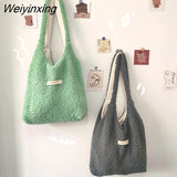 Weiyinxing Plush Handbag Large Capacity Shopping Bag Student Simple Schoolbag Front and Back Single Shoulder Bags for Women 2023