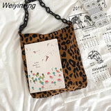 Weiyinxing New Autumn Winter Corduroy Shoulder Bags Retro Leopard Pattern Handbag Thick Chain Bags Female Daily Warm Soft Crossbody