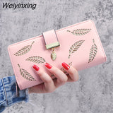 Weiyinxing Women Wallet PU Leather Purse Female Long Wallet Gold Hollow Leaves Pouch Handbag for Women Coin Purse Card Holders Clutch