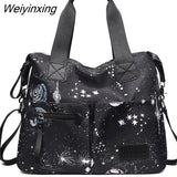 Weiyinxing Pocket Starry Sky Prints Bag for Teacher Nylon Crossbody Nurse Bag Totes for Works Shoulder Bag Large Capacity Gym Handbag