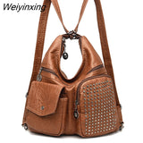 Weiyinxing Women Handbag Luxury Designer Handbag Solid Color Messenger Bag Large Capacity Casual Ladies Shoulder Bag Rivet Leather Tote Bag