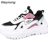 Weiyinxing Platform Daddy Shoes Women White Sport Shoes Platform Chunky Sneakers Women Thick-Soled Patchwork Shoes Casual Running