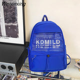 Weiyinxing Letter Printing Waterproof Nylon Backpack Women High Quality Net Travel Bag Cross Rope Laptop Backpack College Schoolbag