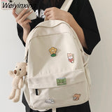 Weiyinxing Student Bear Backpack Kawaii Nylon Women Cute School Bag Girl College Badge Backpack Cartoon Book Female Bag Trendy Fashion