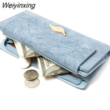 Weiyinxing PU Leather Retro Long Wallets for Women 2023 Simple Frosted Leaf Zipper Buckle Card Holder Large Capacity Women's Clutch