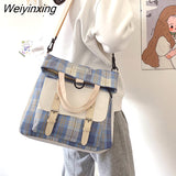 Weiyinxing Women Canvas Bag Women's Messenger Bag Students' Class Bag Large Capacity Backpack Multifunctional Bag Nylon Lattice Bag Handbag