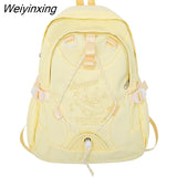 Weiyinxing Girl Leisure White Embroidery Nylon Kawaii School Bag Women College Backpack Lady Cute Laptop Fashion Female Travel Book Bag