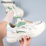 Weiyinxing Platform Daddy Shoes Women White Sport Shoes Platform Chunky Sneakers Women Thick-Soled Patchwork Shoes Casual Running