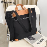 Weiyinxing canvas women handbags designer letters shoulder crossbody bags female large capacity tote leather patchwork shopper bag