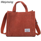 Weiyinxing Women Corduroy Zipper Shoulder Bag Small Cotton Canvas Handbag Casual Tote Female Eco Crossbody Bag Vintage Messenger Bags