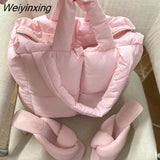 Weiyinxing Sapce Padded Large Tote Bag Designer Women Handbags Luxury Nylon Down Cotton Shoulder Bags Plaid Big Winter Bag Sac 2023 911