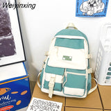 Weiyinxing Fashion Multi-pocket Nylon Backpack Contrast Color Cool Travel Bag Women Backpack Men Big Schoolbag High Quality Bookbag