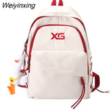 Weiyinxing Fashion Letters Embroidery Women Backpack Female Inclined Zipper Nylon Travel Bag Teenage Girl Multi-pocket Schoolbag Preppy