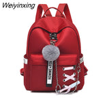 Weiyinxing Backpack Teenager Trend Student Schoolbags Multi-pocket Shoulder Bags Female Oxford cloth Backpack Fashion Hair ball pendant