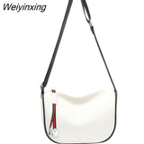 Weiyinxing Half Moon Bag 100% Genuine Leather Luxury Brand Handbag Wide Strap Crossbody Bag Shoulder Bag For Fashion Soft Women Bag