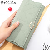 Weiyinxing New Fashion Ladies Long Wallet PU Leather Solid Color Striped Coin Purse Zipper Folding Dark Buckle Women's Clutch