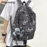 Weiyinxing Graffiti Print Men Backpack Harajuku Girl Student Male School Bag Ladies Fashion Laptop Nylon Backpack Women Book Boy Bag