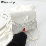 Weiyinxing Crossbody Bags for Women Vintage Lace Pearl Chain Ladies Small Square Shoulder Bag Female Clutch Purse Handbags Messenger