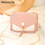 Weiyinxing for Women Luxury Designer Cover Tassel Chain Shoulder Small Square Bag Messenger Crossbody Bag Pearl Cat Bolsa Feminina