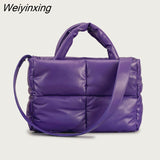 Weiyinxing Large Tote Padded Handbags Designer Quilted Women Shoulder Bags Luxury Nylon Down Cotton Crossbody Bag Winter Purse 2023