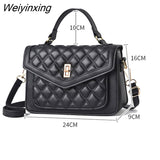 Weiyinxing Fashion Women Bag Trend 2023 Quilted Twist Lock Flap Square Bag Women Leather Handbags Messenger Brand Women's Shoulder Bags