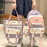 Weiyinxing New High School Girls Backpack Shoulder Bags Multi Pockets Waterproof School Bag Teenage Girls Kawaii Backpack Mochila