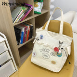 Weiyinxing Kawaii Letter Printing Women Backpack Fashion Cute Girl Two Piece School Bag Set Nylon Waterproof Travel Bag Book Pack Cool
